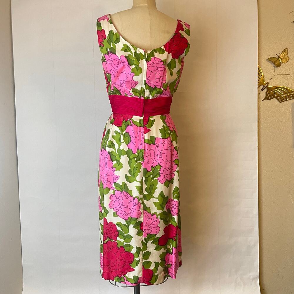 Vintage Ben Barrack 50s 60s Silk Floral Sheath Dress Bolero 2pc ILGWU Pink - Picture 3 of 11